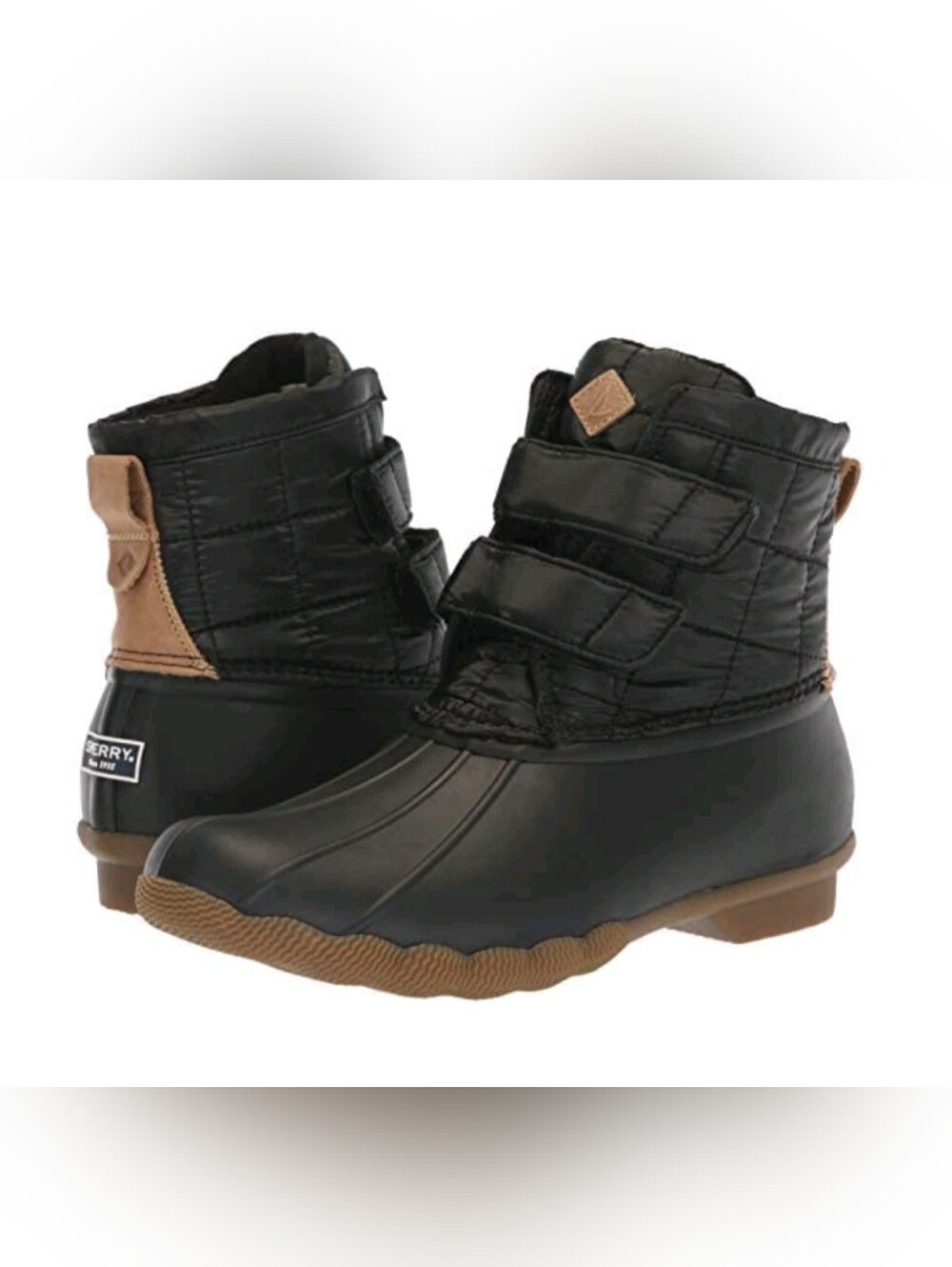 Sperry Top-Sider Saltwater Jetty Quilted Nylon Duck Boots Rain Booties Black 7.5